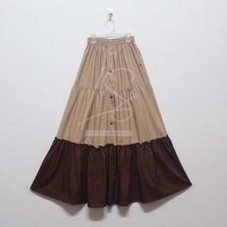 SK-A98 Long Skirt กระโปรงผญ กระโปรงยาว รุ่นทูโทน 3ชั้นแต่งกระดูมหน้า กระโปรงเอวสูง กระโปรงเอวยางยืด ความยาว 38นิ้ว