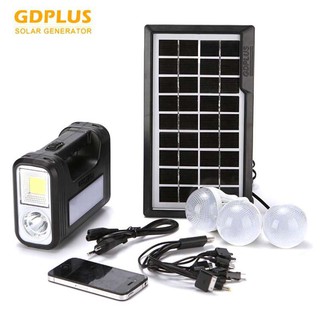 SOLAR LIGHTING SYSTEM GDPLUS รุ่น GD-8017 ชาร์จไฟด้วยไฟบ้าน/USB หรือพลังงานแสงอาทิตย์ผ่านแผงโซลาร์เซลล์ เข้าตัวเก็บไฟ