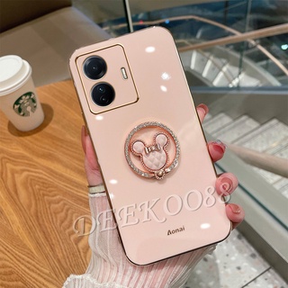 เคสโทรศัพท์มือถือ Xiaomi Redmi 10 10A POCO M5 M5S F4 X4 GT Mi 12 Lite 5G 4G Smartphone Case with Cute Lovely Bears Ring Holder Phone Casing Plated Straight Edge Back Cover Redmi10 Mi12 12Lite