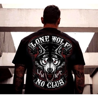 ใหม่ เสื้อยืดแขนสั้น พิมพ์ลายหมาป่า สองด้าน สําหรับขี่จักรยานยนต์ Lone Wolf No Club Llbamm49Adnkjg66