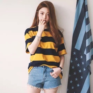 Black-yellow stripe korean tee💛🔳