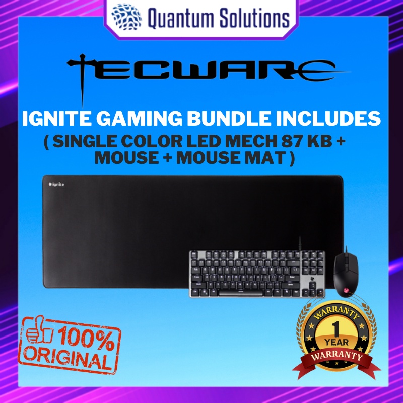 Tecware IGNITE GAMING BUNDLE ประกอบด้วย (เมค LED สีเดียว 87 KB + เมาส์ + แผ่นรองเมาส์) - TWAC-IGN87CB-WOBR