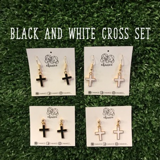 Earrings :: Black and White Cross Set