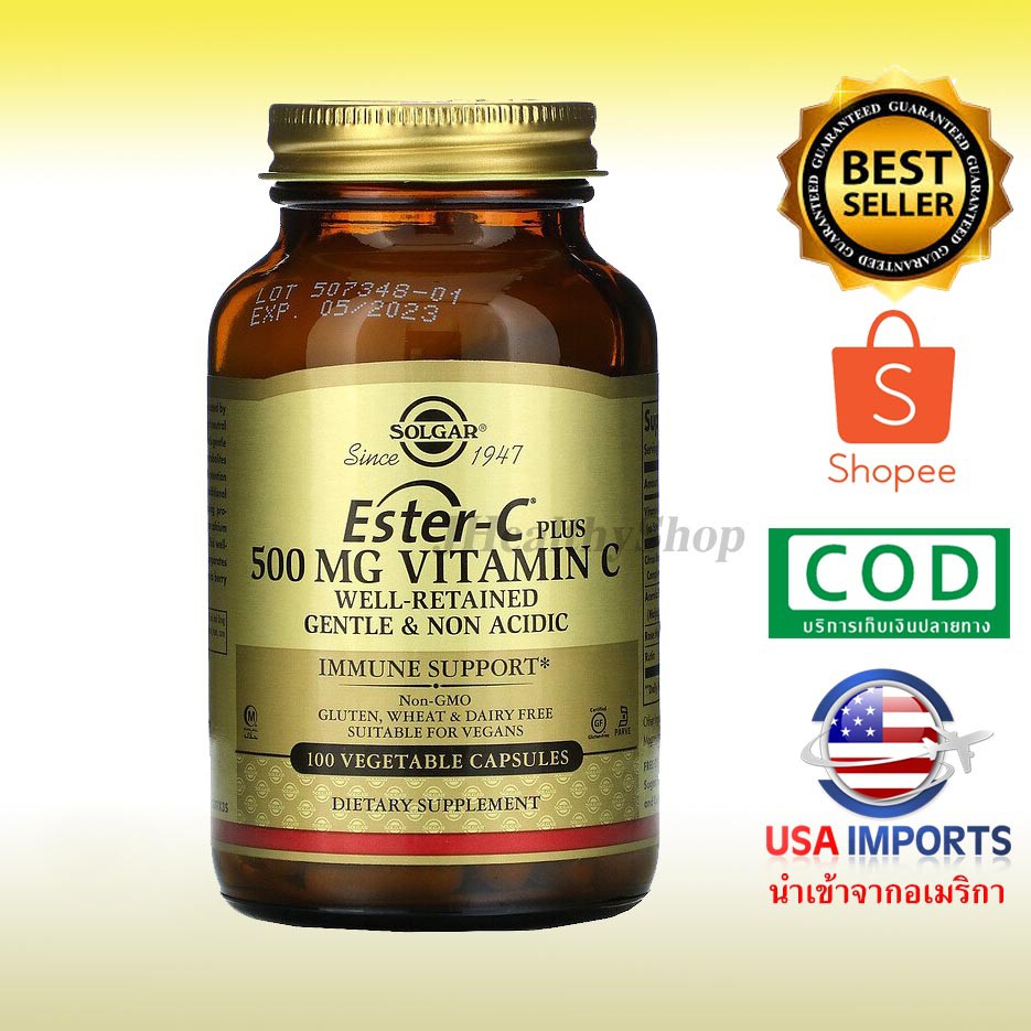 วิตามินซี Solgar, Ester-C Plus,[🇺🇸นำเข้า🇹🇭พร้อมส่ง] Vitamin C, 500 mg, 100 Vegetable Capsules