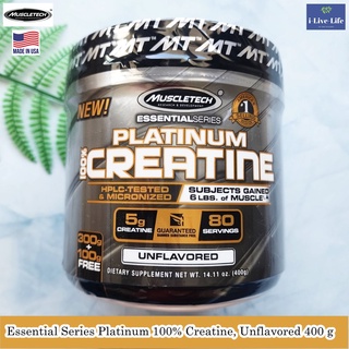 Muscletech - Essential Series Platinum 100% Creatine, Unflavored 400 g ครีเอทีน แบบผง ไม่มีรสชาติ