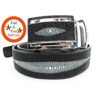 เข็มขัดหนังปลากระเบนแท้ 1.5" x 48" inches สำหรับผู้ชาย Stingray Belt black Leather สีดำ