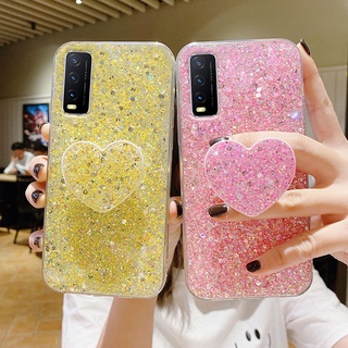 เคสโทรศัพท์ วีโว่ Vivo Y12A Y12s Y20 Y20S Y20sG เคสพร้อมที่วางโทรศัพท์ เปล่งประกายราวกับเพชร นุ่มเคส Vivo Y12s Y12A เคสโทรศัพท์ที่ใส่รูปหัวใจ