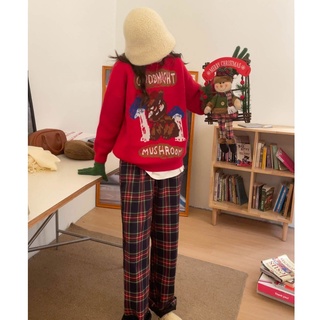 chuuchop_พร้อมส่ง(C8009)(C7504) 🎄🎅🏻 GOODNIGHT BEAR sweater&amp;pants เสื้อสเวตเตอร์แขนยาวผ้าไหมพรม&amp;กางเกงขายาวลายสก็อต