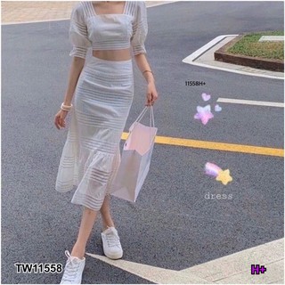 👗Pfashion [ส่งไว!!🚛] P11558 Set เสื้อครอปคอเหลี่ยม + กระโปรงยาวผูกหลังSet Cropped crop top with a square neckl