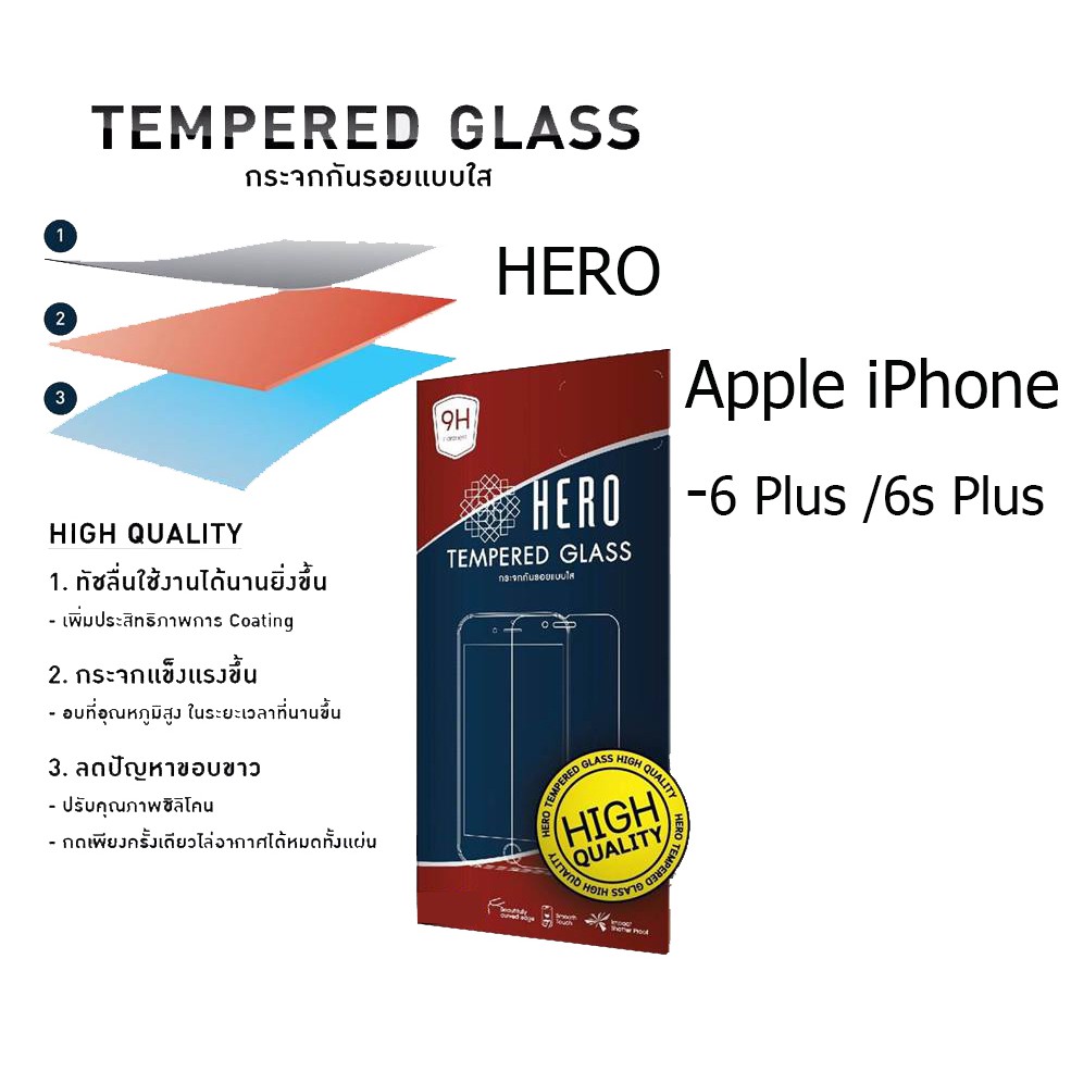 HERO Tempered Glass ฮีโร่กระจกกันรอย ไม่เต็มจอ (ของแท้ 100%) สำหรับ Apple iPhone 6 Plus / 6s Plus