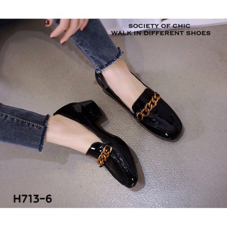 H713-6 รองเท้าคัชชูหนังแก้ว สูง 1.5 นิ้ว สวมใส่ง่าย แมทง่ายได้ทุกชุด