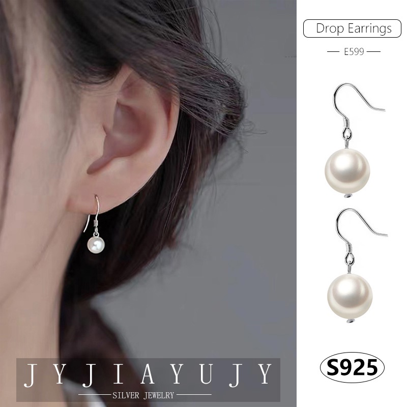 J&y สีเงิน 【พร้อมส่ง】ต่างหูเงินแท้ 100% S925 พร้อมตะขอ ประดับมุก หลายขนาด E599