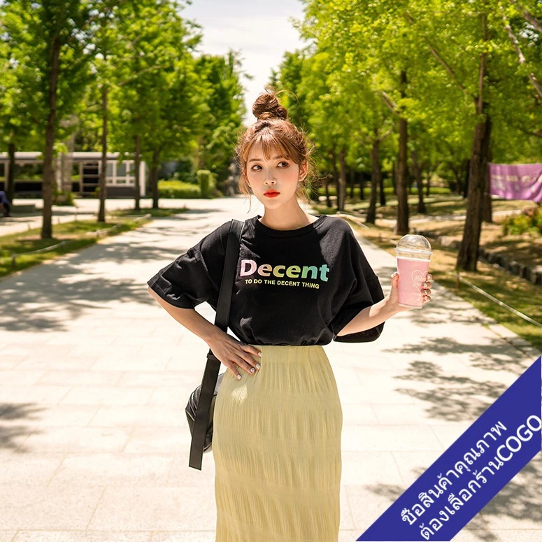 COGO เสื้อยืดแขนสั้นลำลองหญิงน่ารัก oversize เสื้อผ้าแฟชั่นสาวอวบ  เสื้อยืดโอเวอร์ไซส์ผู้หญิง แขนสั้นเกาหลี ไซส์ใหญ่ thumbnail 9