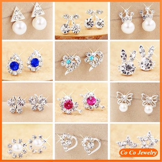 Korean Fashion Heart Star Pearl Rhinestone Stud Earrings for Women Girls Charms Jewelry Wholesale