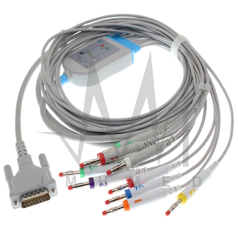 เข้ากันได้กับ Cardiovit AT102 CS-200 AT-10 plus EKG Monitor 10 Lead Snap/Banana/Din/Clip/Animal VET ECG Cable ไม่มีตัวต้านทาน Defiborne