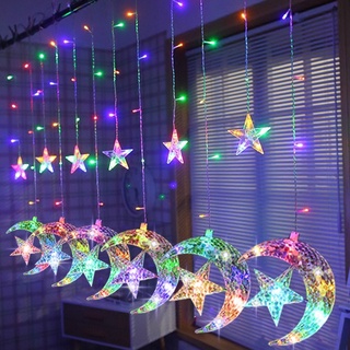 4M 120 LED Star Moon Curtain String Lights 8 รูปแบบสำหรับตกแต่ง, คริสต์มาส, งานแต่งงาน, ปาร์ตี้, กลางแจ้ง, สวน