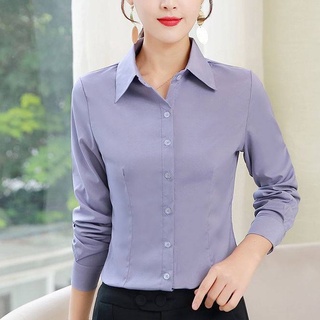 Slim Red Shirt  Green Womens Long Sleeve Business Wear Work Clothes Formal Large Size Shirt