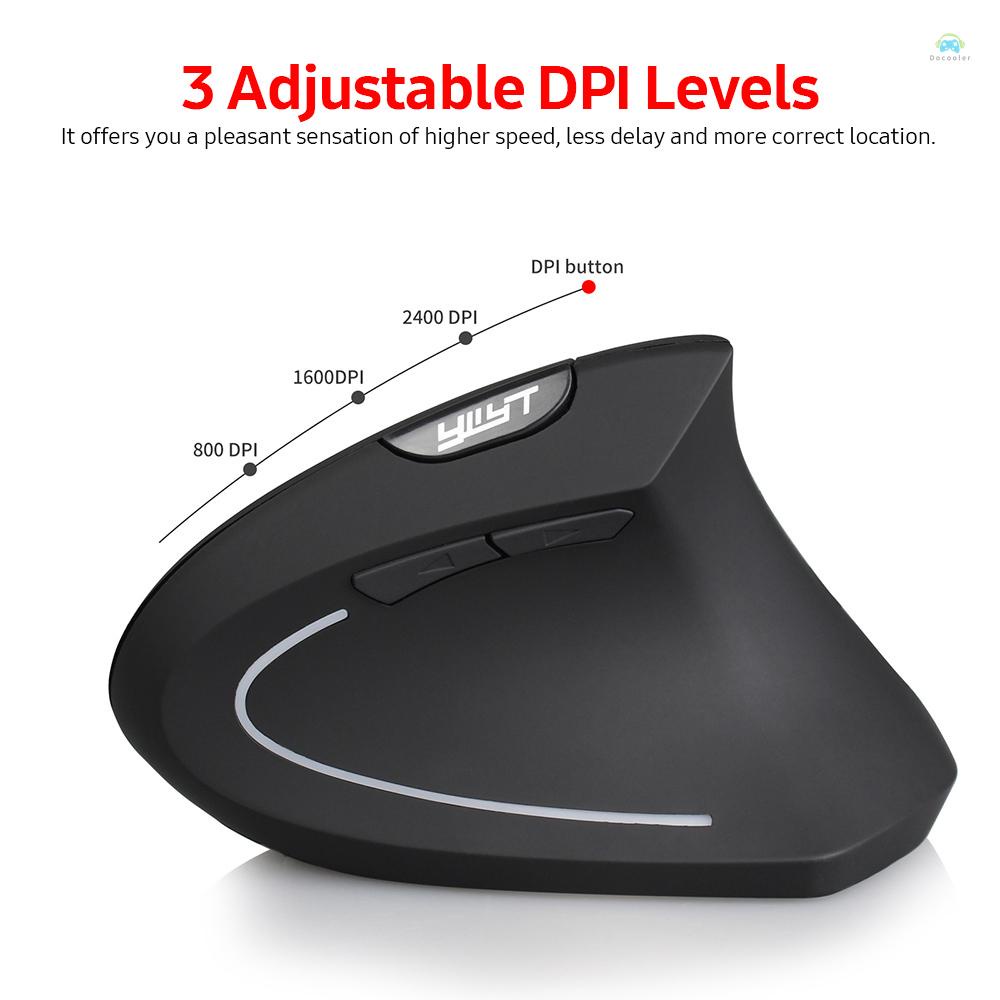 Docooler YWYT เมาส์ออปติคอลแนวตั้ง แนวตั้ง ไร้สาย 2.4G ปรับได้ 3 ระดับ DPI