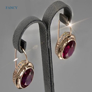 Fancyqube ต่างหูทอง 14K ทับทิมสีขาว เพชร หยด สําหรับผู้หญิง เลดี้ เด็กผู้หญิง หมั้น งานแต่งงาน เจ้าสาว แฟชั่น เครื่องประดับ ของขวัญ