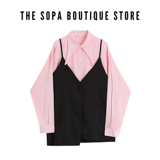 [SH0207] two-piece pink shirt+black vest เสื้อเชิ้ตผู้หญิงแขนยาว เสื้อกั๊ก ครบเซ็ต ชุดทำงานผู้หญิง เสื้อเชิ้ตเกาหลี