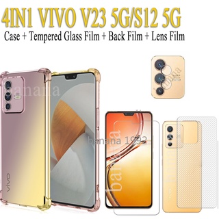 4IN1 vivo V23 5G V23E V23 PRO V21 V20  phone case + tempered glass + carbon fiber  +lens film