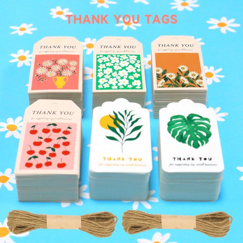 ป้ายแท็ก Thank You ขนาดเล็ก พร้อมเชือก สําหรับแขวนตกแต่งเสื้อผ้า 50 ชิ้น