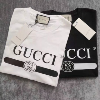 Gucci &lt; Tag+Collar Label &gt; G Home เสื้อยืดแขนสั้น ผ้าฝ้ายแท้ ทรงหลวม สไตล์เกาหลี สําหรับผู้ชาย และผู้หญิง