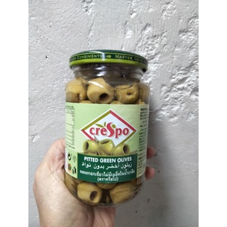 Crespo Pitted Green Olive มะกอกเขียว  ไม่มีเมล็ด ในน้ำเกลือ  ครีสโบ 333 กรัม