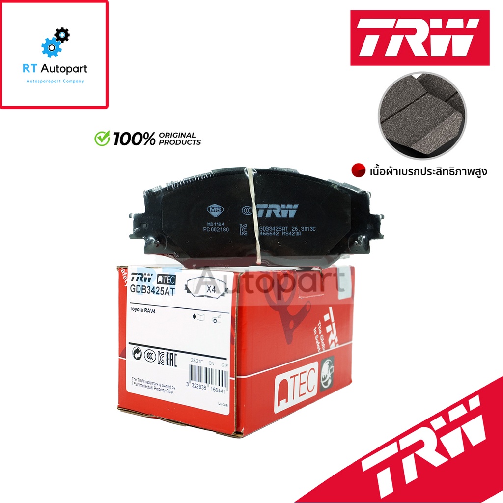 TRW ผ้าดิสเบรคหน้า Toyota Altis ZZE141 ปี08-13 ZRE171 ปี14-19 Sienta ปี16-22 เกรด ATEC / ผ้าเบรค ผ้าเบรค / GDB3425AT