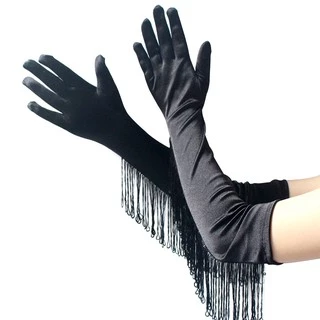 ถุงมือผ้าซาติน ถุงมือยาวฝอยแฟชั่น