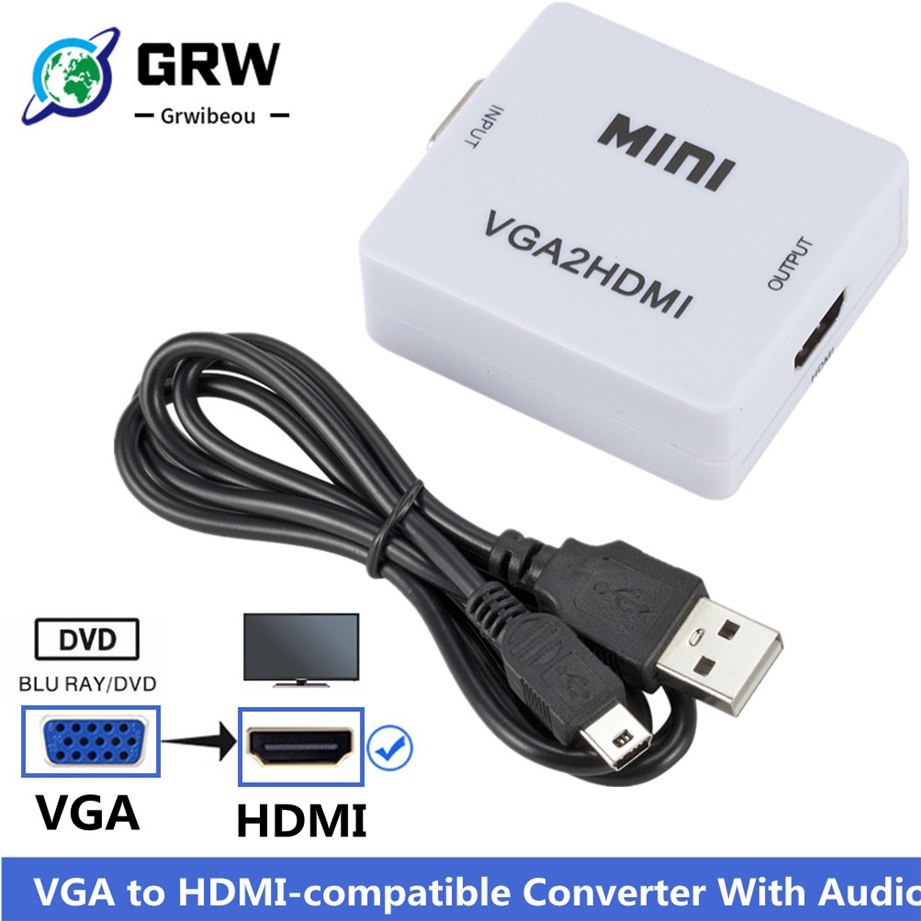 สายคอมพิวเตอร์ Grwibeou Portable Mini VGA to HDMI compatible Converter VGA2HDMI Video Box Audio Adapter 1080P For Noteb #5