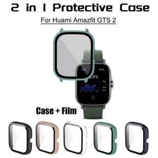 Full Cover Glass Film + Case for Huami Amazfit GTS 2 PC Hard Protective Case with Tempered Glass Screen Protector