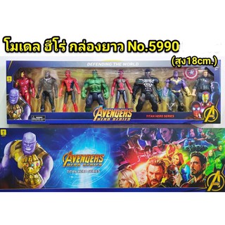 โมเดล หุ่นฮีโร่ รวมAvenger กดหน้าอกมีไฟ ชุด 8 ตัว ความสูง 18 cm (uk)