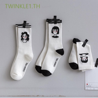 Twinkle1.Th ถุงเท้าผ้าฝ้ายพิมพ์ลายตัวอักษรสําหรับสตรี