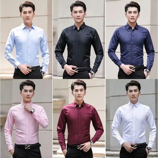 เสื้อเชิ้ตแขนยาว ทรงสลิมฟิต สไตล์เกาหลี สําหรับผู้ชาย ไซซ์ S-5XL (ฟรีเนคไท)