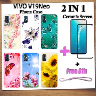 2 IN 1 VIVO V19Neo เคสโทรศัพท์ พร้อมกระจกนิรภัย เซรามิค ป้องกันหน้าจอ โค้ง ฟิล์มนิรภัย ผีเสื้อ