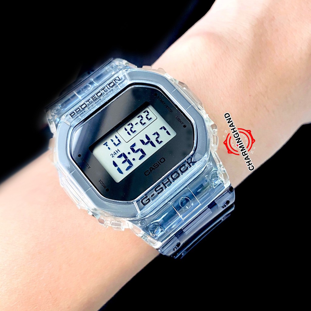 นาฬิกาข้อมือผู้ชายแท้ สีพิเศษ G-Shock Clear Skeleton Series สายเรซิ่นใส DW-5600SK-1 Casioแท้ นาฬิกาคาสิโอลดราคา มีประกัน