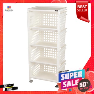 ชั้นวางของ 4 ชั้น มีล้อ DKW 42.8x33.5x102.3 ซม. สีขาว4 TIER PLASTIC SHELVES WITH WHEELS DKW 42.8X33.5X102.3CM WHITE