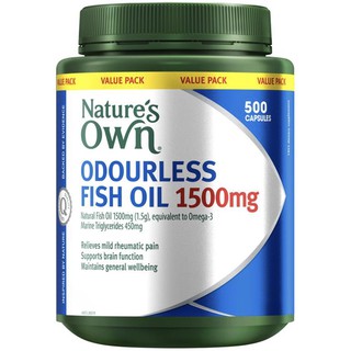 น้ำมันปลา fishoil 1500mg Natures Own Fish Oil 1500mg Odourless 500 Capsules Exp.11/2025
