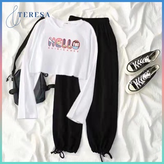 ชุดเซ็ตผ้ายืด เสื้อยืดพแขนยาวคอกลม+กางเกงขายาว ชุดเข้าเซ็ตผ้านุ่ม ใส่สบายมากกกก ชุดเซ็ต 2 ชิ้น
