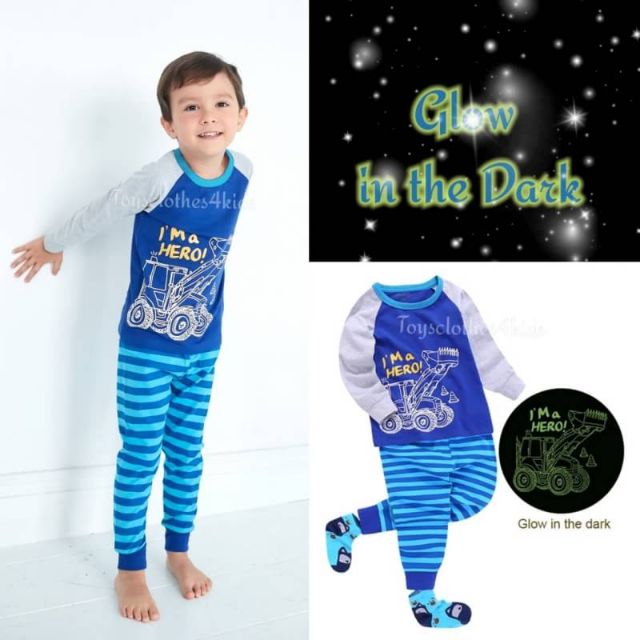 ชุดนอนเด็กเรืองแสงลายรถแบคโฮ อายุ 28 ปี Glow in the Dark Pyjamas