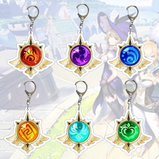 Game Genshin Impact KeyChain Acrylic Pendants 7 Element Weapons Eye of God Keyring Cosplay Accessories