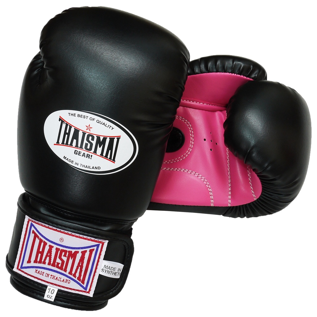 Thaismai - BG124 PU นวมชกมวย นวมซ้อมมวย นวมต่อยมวย นวม หนังเทียม สองสี ดำ/บานเย็น - Boxing Gloves BG-124 PU Black/Pink