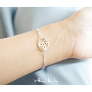 ข้อมือเงินแท้พร้อมจี้ข้อมือรูปหัวใจเพชร CZ