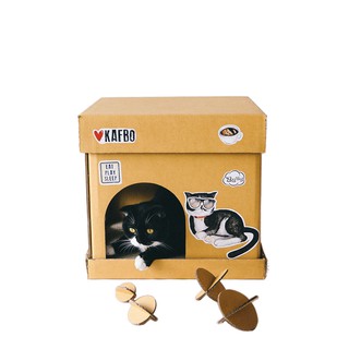 KAFBO CUBE THE TUXEDO CAT STICKER กล่องบ้านแมว สติ๊กเกอร์ลายแมวสีดำ ที่ลับเล็บแมว ที่ฝนเล็บแมว กระดาษฝนเล็บ ของเล่นแมว