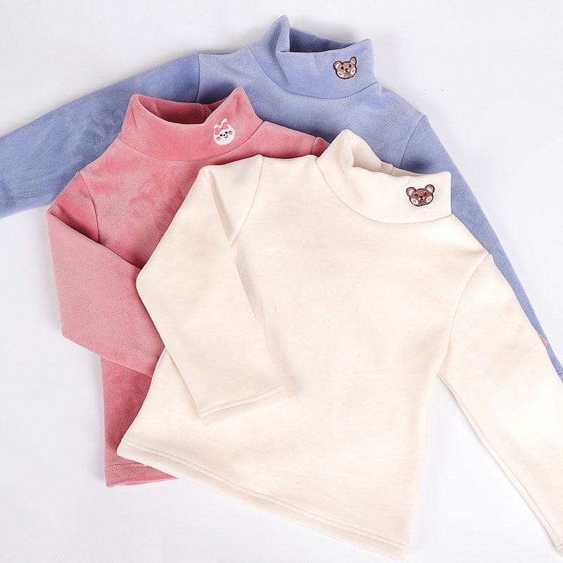 [ZY] เสื้อยืดแขนยาว ผ้าฟลีซ แบบหนา คอสูง 100-160 ซม. ให้ความอบอุ่น สีพื้น แฟชั่นฤดูใบไม้ร่วง และฤดูหนาว สําหรับเด็ก