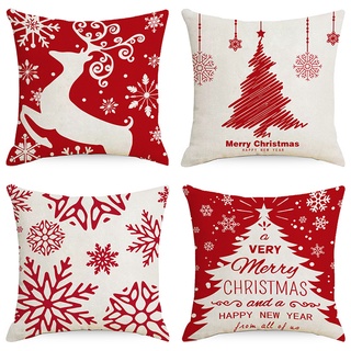 &lt;COD&gt; ปลอกหมอนอิง ผ้าฝ้าย ผ้าลินิน ลาย Merry Christmas สีแดง ขนาด 70×70 60×60 50×50 45×45 40×40