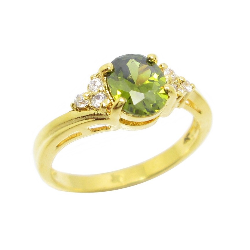 แหวนผู้หญิงมินิมอล แหวนผู้หญิงแฟชั่น แหวนพลอยเขียวส่อง เพอริดอทแท้ ประดับเพชร ชุบทอง