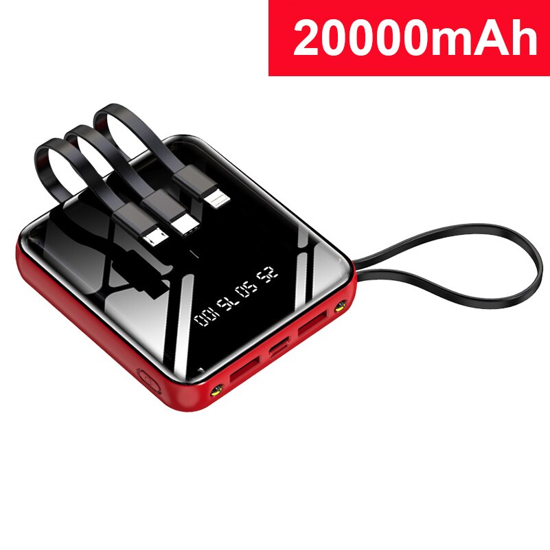 20000Mah Mini Power Bank Portable charger Mirror Screen Led Display Powerbank External battery Poverty bank For mobile