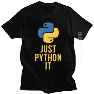 เสื้อยืดครอปเสื้อยืด ผ้าฝ้าย 100% พิมพ์ลาย Just Python it Geek Computer สําหรับผู้ชายS-5XL